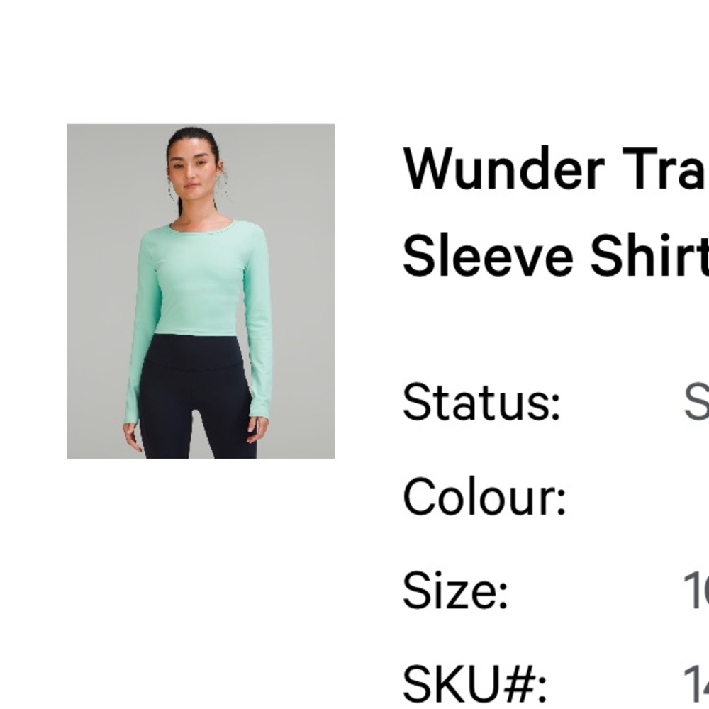 Lululemon Wunder Train Cropped Long Sleeve